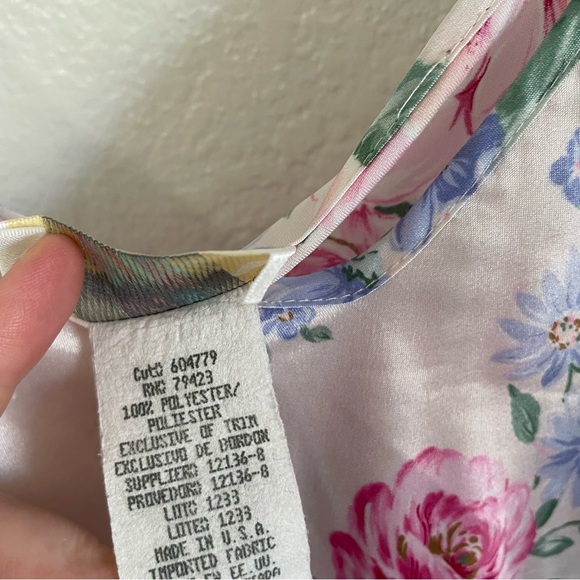 Vintage Dentelle Satin Floral Slip Dress Dainty Pink Peonies Daisies 90s 80s L - Picture 7 of 8